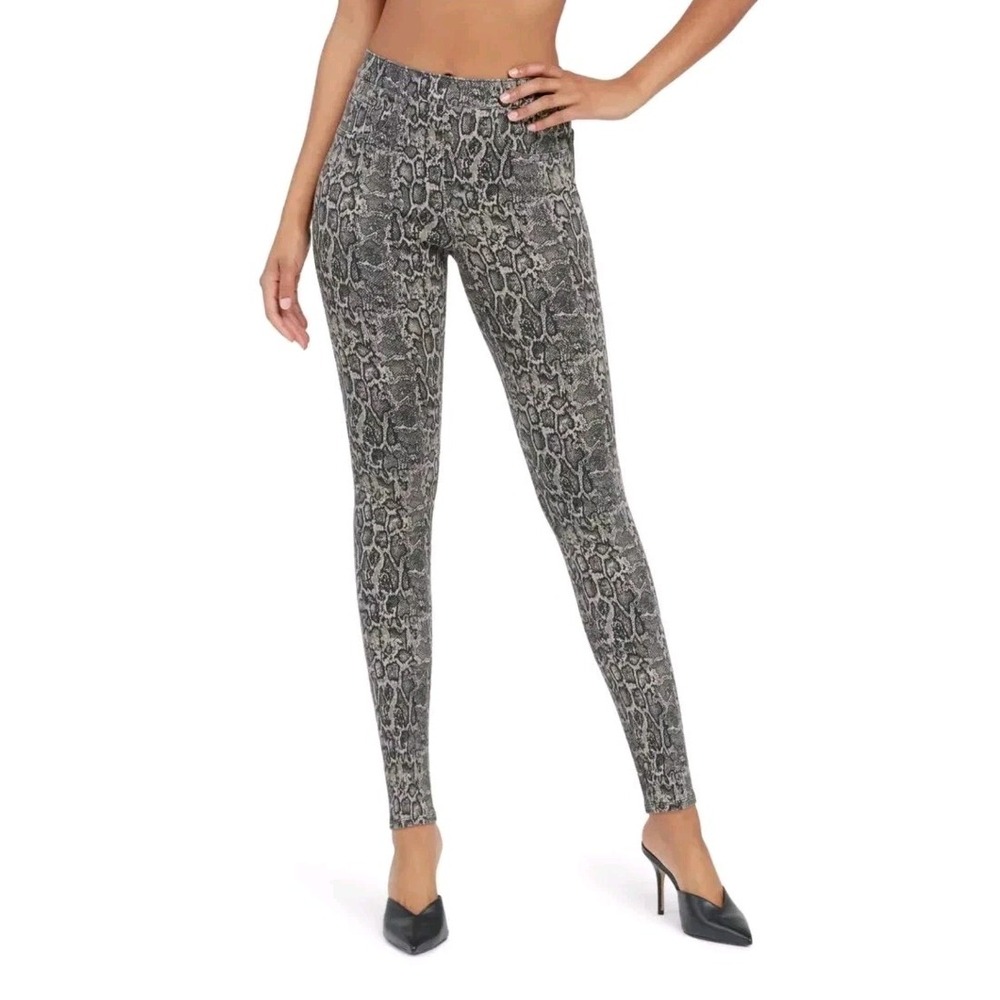 Spanx Womens Sz Medium Pull On Leggings Pants Stretch Jean-ish Ankle Snake Print